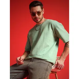 PockMAN Men Bio Finish Solid Round Neck Cotton Oversized T-shirt-picture-14