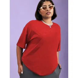 PockMAN Women Plus Size Bio Finish Solid Round Neck Cotton Oversized T-shirt-picture-26