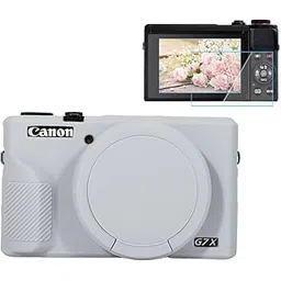 Pocoukate Case for Canon G7X Mark III Camera, Soft Silicone Protective Cover Skin with Removable Lens Cover for Powershot G7X Mark iii, Silicone Case with G7X3 Screen Protector Accessories - Gray-picture-29