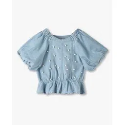 point cove Girls Beaded Relaxed Fit Top with Puff Sleeves-picture-38