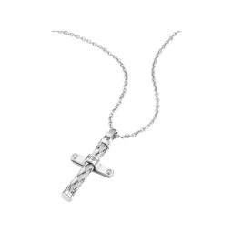 Police Crossed Textured Silver Necklace for Men image 2