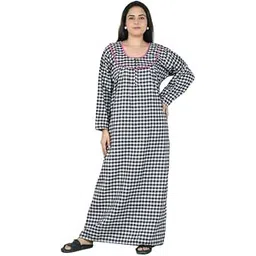 Polina Premium Women's Woolen Winter Checked Nighty Maxi Gown Cotswool Nightwear with Pocket Length XXL Size Maxi Gown Article No-TFM 183 Grey-Maroon-picture-19