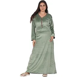 Polina Women's Full Sleeve Winter Care Woolen Winter Wear Solid Velvet Nighty Nightwear Maxi with Side Pocket Article No-168-picture-42