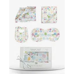 Polka Tots Baby Gift Hamper Pack of 5 Newborn Essentials Set with Bib, Burp Cloth, Washcloths & Swaddle 100% Cotton Muslin Soft, Breathable & Gentle Ideal Baby Shower & Newborn Gift Multicolor NB (Bubble Print)-picture-24