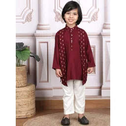 Polka Tots Boys Abstract Printed Band Collar Pure Cotton Kurta With Pyjamas-picture-18
