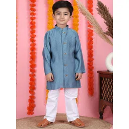 Polka Tots Boys Cotton Woven Full Sleeve Texture Ethnic Kurta Pyjama Set-picture-39