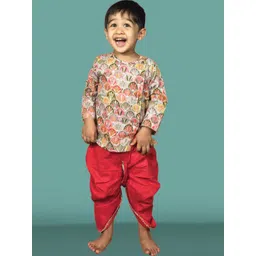 Polka Tots Boys Floral Printed Pure Cotton Kurta with Dhoti Pants-picture-23