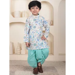 Polka Tots Boys Floral Printed Pure Cotton Kurta With Dhoti Pants-picture-24