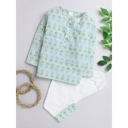 Polka Tots Boys Floral Printed Pure Cotton Kurta With Pyjamas-picture-26