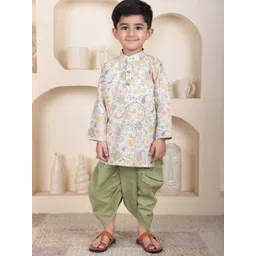Polka Tots Boys Floral Printed Regular Pure Cotton Kurta with Dhoti Pants-picture-49