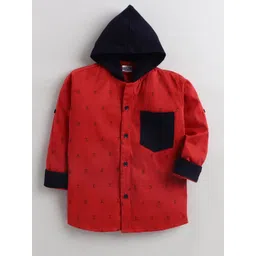 Polka Tots Boys Geometric Printed Hooded Pure Cotton Shirt-picture-10
