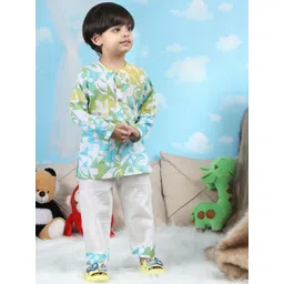 Polka Tots Boys Geometric Printed Mandarin Collar Pure Cotton Straight Kurta With Pyjamas image 1