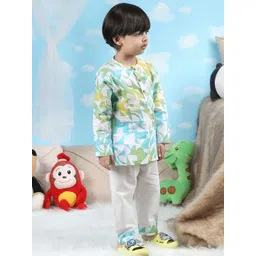 Polka Tots Boys Geometric Printed Mandarin Collar Pure Cotton Straight Kurta With Pyjamas image 3
