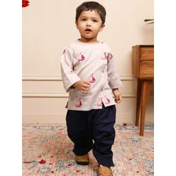 Polka Tots Boys Graphic Embroidered Pure Cotton Kurta with Dhoti Pants-image-26