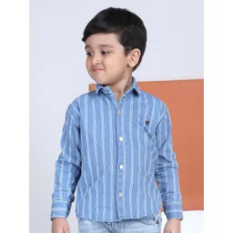 Polka Tots Boys Vertical Striped Spread Collar Cotton Casual Shirt-picture-29