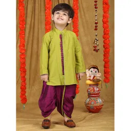 Polka Tots Cotton Full Sleeves Gota Lace Detailed Kurta With Dhoti - Light Green-picture-22