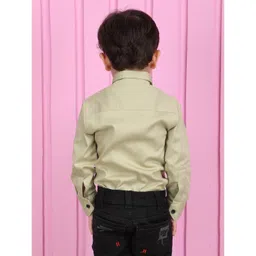 Polka Tots Cotton Full Sleeves Solid  Shirt With Attached Bow Tie  - Beige image 3