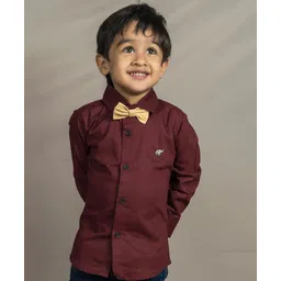 Polka Tots Cotton Full Sleeves Solid Shirt With Bow Tie Up  - Maroon-picture-13