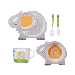 POLKA TOTS Eco Friendly Bamboo Fiber Kids Crockery Set Having 5 Pieces Dinner Set- Elephant Themed-picture-14