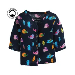 Polka Tots Full Sleeves Bird Printed Vest - Navy Blue-picture-12