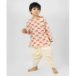 Polka Tots Full Sleeves Camel Printed Kurta With Dhoti - Cream-picture-15