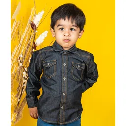 Polka Tots Full Sleeves Solid Denim Shirt - Black-picture-13