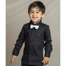 Polka Tots  Full Sleeves Solid Shirt With Bow Tie Up  - Black-picture-11