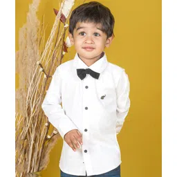Polka Tots Full Sleeves Solid Shirt With Bow Tie Up - White-picture-17