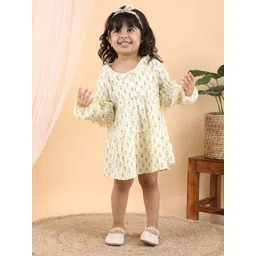 Polka Tots Girls Floral Printed Bell Sleeve Cotton A-Line Dress-picture-21
