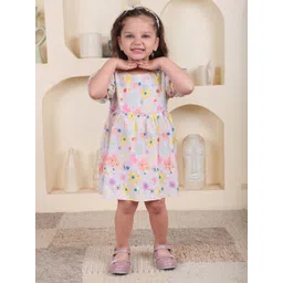 Polka Tots Girls Floral Printed Fit & Flare Dress With Headband-image-37