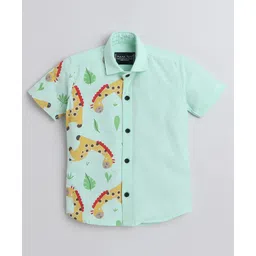 Polka Tots Half Sleeves Giraffe Printed Animal Forest Theme Shirt - Sea Blue-picture-12