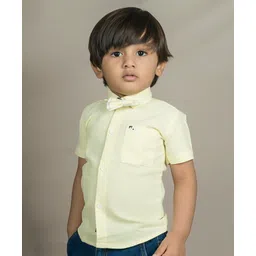 Polka Tots  Half Sleeves Solid Shirt With Dual Bow Tie - Yellow-picture-11