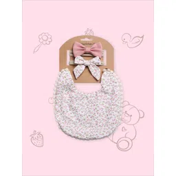 Polka Tots Infant Girls Printed Cotton Bibs With 2Pc Headbands-picture-12