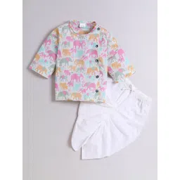 Polka Tots Infants Kids Ethnic Motifs Printed Angrakha Kurta with Dhoti Pants-picture-47