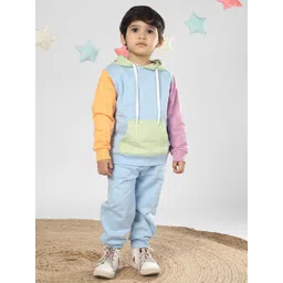 Polka Tots Kids Colourblocked Hooded Sweatshirt With Joggers-picture-56