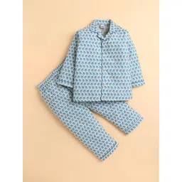 Polka Tots Kids Cotton Woven Full Sleeve Elephant Print Night suit-picture-51