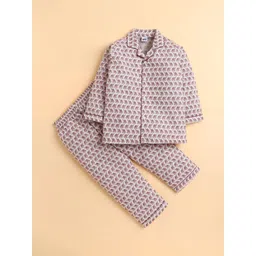 Polka Tots Kids Cotton Woven Full Sleeve Elephant Print Night suit-picture-13