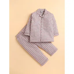 Polka Tots Kids Cotton Woven Pure Cotton Full Sleeve Elephant Print Night suit-picture-12