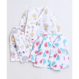 Polka Tots Pack Of 3 Cotton Full Sleeves Elephant Printed Jhablas - White-picture-19
