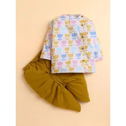 Polka Tots Unisex Floral Printed Cotton Kurta with Dhoti Pants-image-18