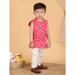 Polka Tots Unisex Kids Animal Printed Sleeveless Pure Cotton Jhabla With Pyjamas-image-12