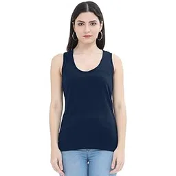 POLLAR WEAR Women 100% Cotton Tank Top | Lightweight Breathable Soft Sleeveless Camisole Inner & Outerwear (in, Alpha, M, Regular, Navy)-picture-22
