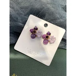 PolluxCraft Gold-Plated Artificial Stones Studded & Beaded Korean Floral Shaped Studs-picture-15