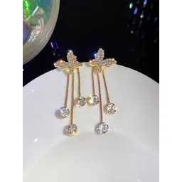 PolluxCraft Gold-Plated Artificial Stones Studded Quirky Shaped Tasselled Drop Earrings-picture-30