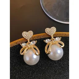 PolluxCraft Gold-Plated Heart Shaped Stone Studded & Beaded Korean Drop Earrings-picture-26