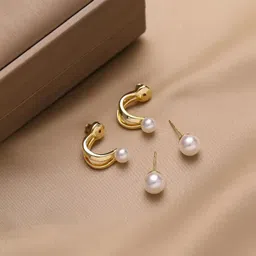 PolluxCraft Gold-Plated Pearls Beaded Circular Studs-picture-33