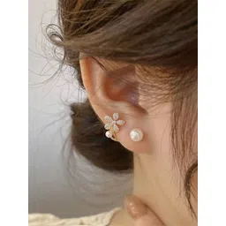 PolluxCraft Gold-Plated Pearls Studded Floral Shaped Studs image 2