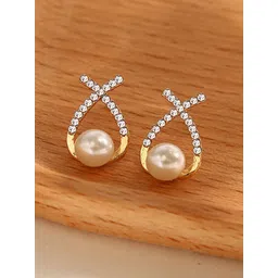 PolluxCraft Gold-Plated Stone Studded & Beaded Floral Korean Studs-picture-12