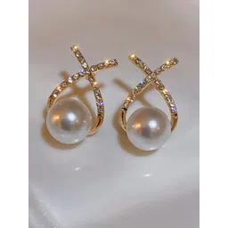 PolluxCraft Gold-Plated Stone Studded & Beaded Floral Studs Earrings-picture-10