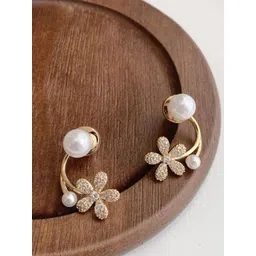 PolluxCraft Gold-Plated Stone Studded & Beaded Geometric Studs Earrings-picture-27